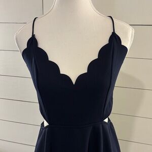 Elegant Navy Blue Scalloped Dress